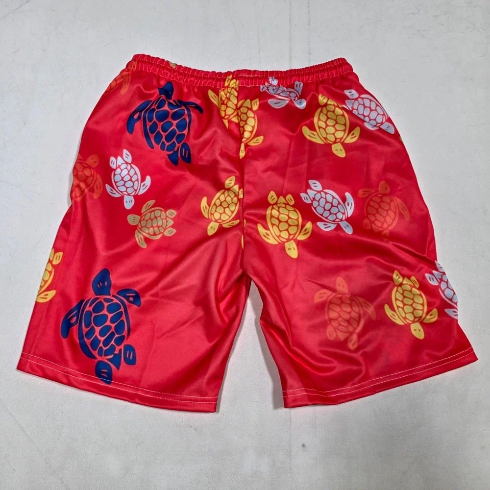 Turtle Print Athletic Shorts Mens Small Red Mesh Casual Beach Summer Tropical
